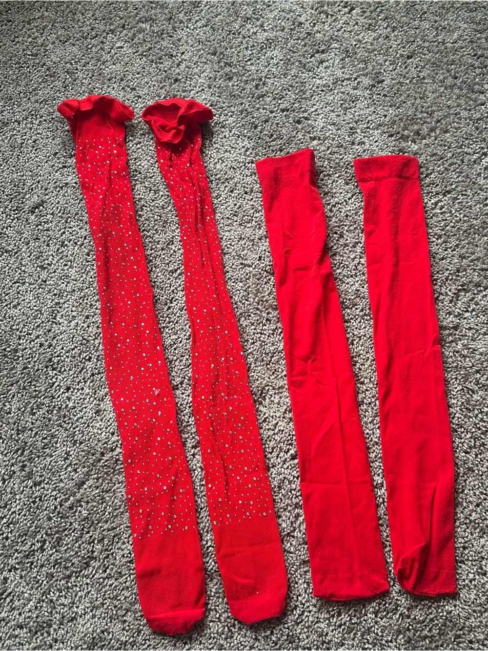 Red Rhinestone Embellished Knee-High Socks - Pair